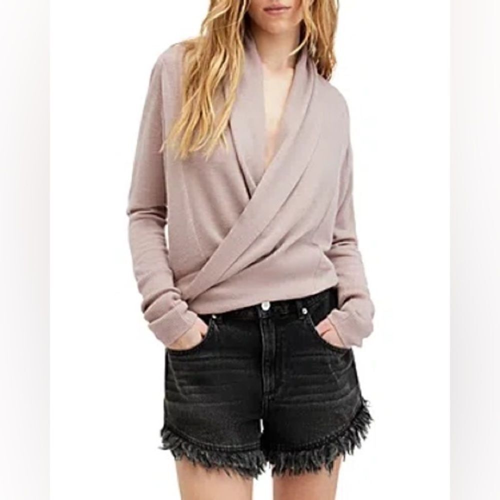 All Saints Wasson Rib Open Front Wool Cardigan Pashmina Pink- Size Medium